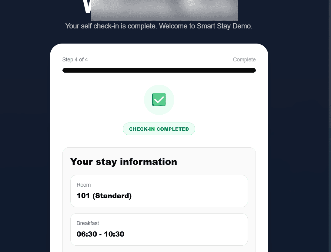 Self check-in complete